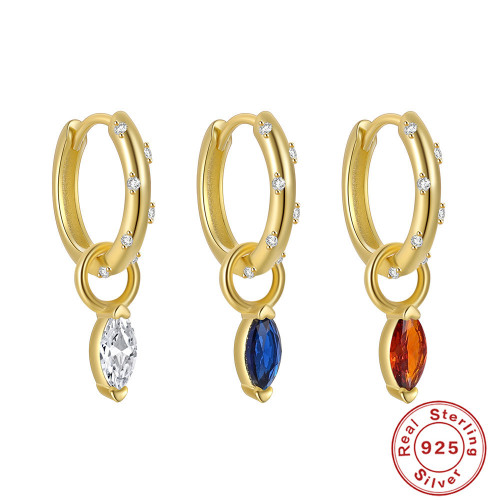 S925 Sterling Silver INS Personality Colorful Diamond Marquise Inlaid Earrings Hoop Earrings Classic European and American Style Hoop Jewelry