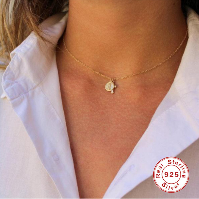 S925 Sterling Silver Virgin Mary Medal Cross Pendant Collarbone Necklace Korean and Japanese Style K Gold Plated Necklace for Women