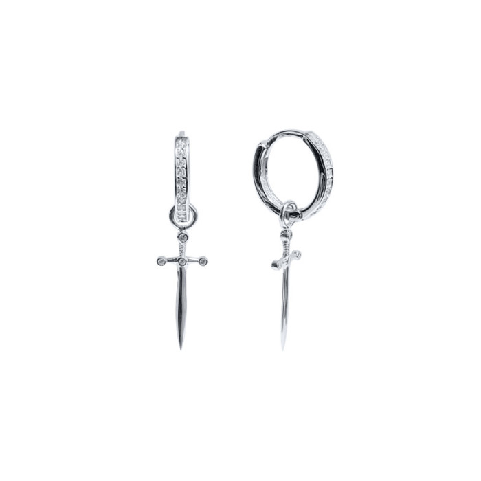 S925 Sterling Silver Ins Style Dagger Earrings Hoop Earrings Ear Clips Earrings Cross-Border Hot Selling Fashion Simple Creative Style Diamond-Studded Earrings