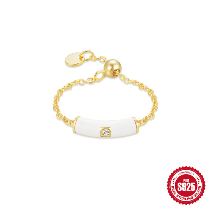 Summer New S925 Sterling Silver Small Gold Bar Oil Drop Chain Ring for Women, Personalized High-end Design Adjustable...