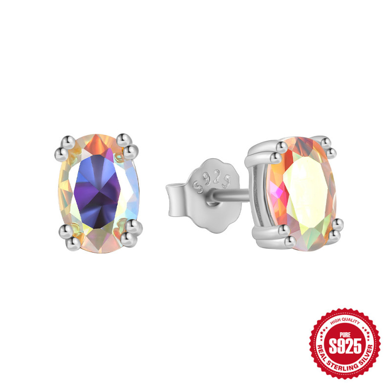S925 Sterling Silver Colorful Zircon Earrings for Women, European and American Trendy Hot-Selling Ins Style, Multicolored Inlaid Diamond Earrings, Cross-Border Accessories