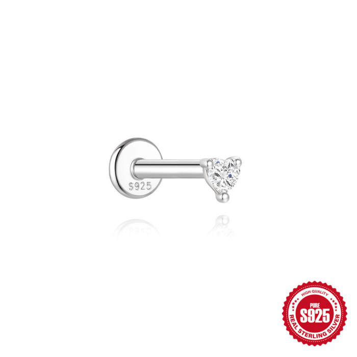 S925 Sterling Silver Ultra Sparkling Moissanite Geometric Flat Head Threaded Piercing Ear Bone Stud Korean Version Niche Light Luxury Earrings