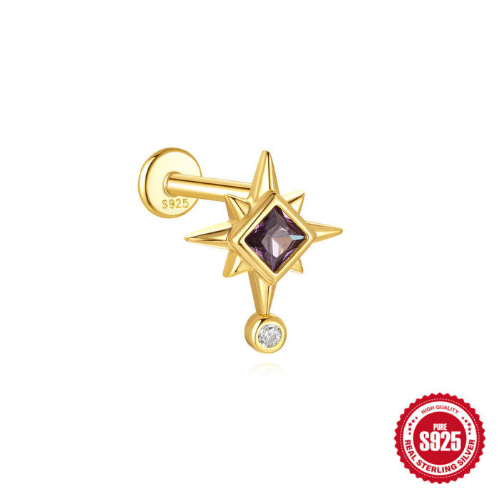 S925 Sterling Silver Heart Tassel Inlaid Diamond Flat Head Piercing Threaded Ear Bone Stud European and American Hot-Selling Sunflower Star Earrings