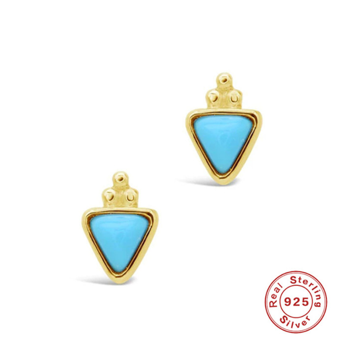 S925 Sterling Silver Edged Diamond Turquoise Drop Earrings Triangle Earrings European and American Hot Selling French Retro Earrings for Women