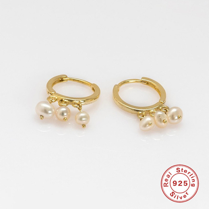 European and American Cross-Border Hot-Selling Item Simple Versatile S925 Sterling Silver New Fashionable Pearl Pendant Hoop Earrings