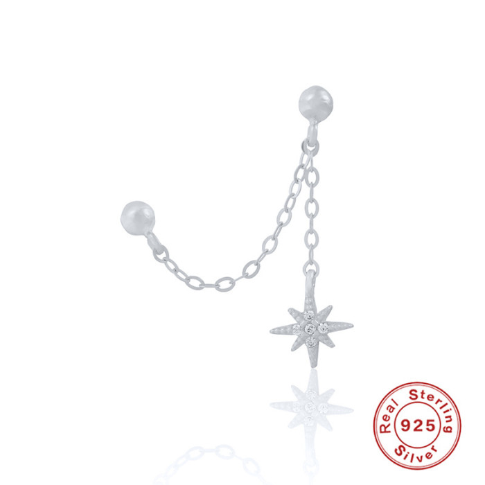 S925 Sterling Silver New Mixed Chain Double Wear Pendant Hoop Earrings Personality INS Style Eight-Pointed Star Pendant Earrings