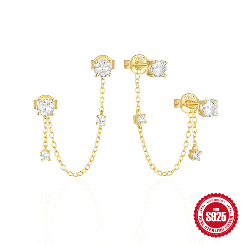 New 925 Sterling Silver Small Zircon Tassel Chain Earrings Korean and Japanese Style Hot Selling High-end Design Earrings