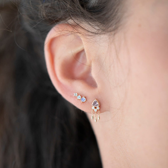 S925 Sterling Silver Mini Triangle Tassel Zircon Spiral Cartilage Earrings European and American Creative Versatile Personality Piercing Earrings