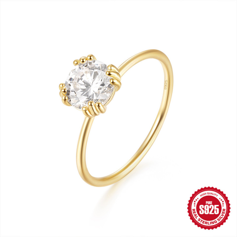 New S925 Sterling Silver Diamond-Encrusted Wedding Ring Engagement Jewelry Korean and Japanese Style Light Luxury Claw Setting Ring