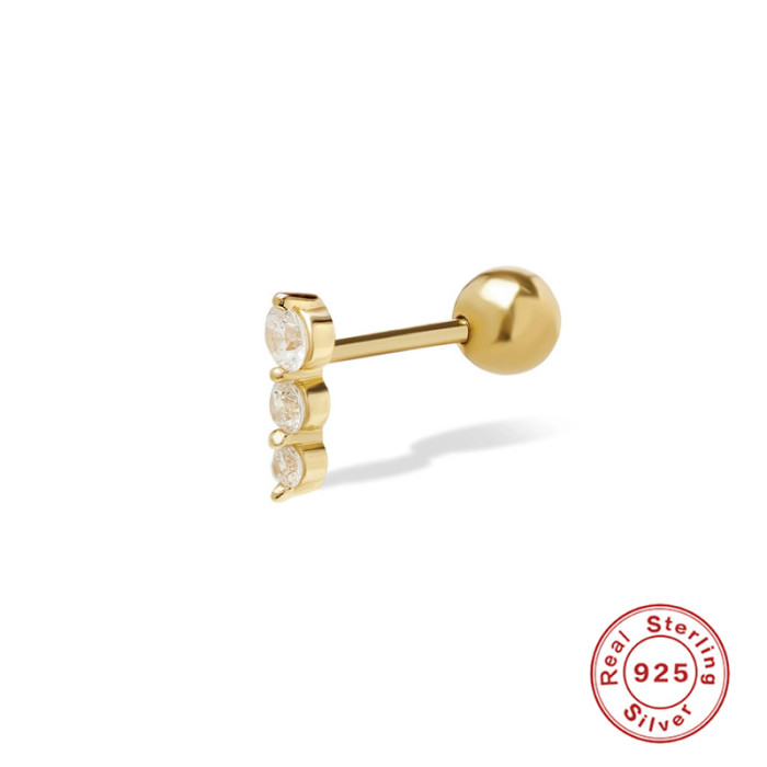 S925 Sterling Silver Geometric Diamond-Studded Ear Bone Piercing Stud European and American Hot Selling INS Style Threaded Piercing Stud