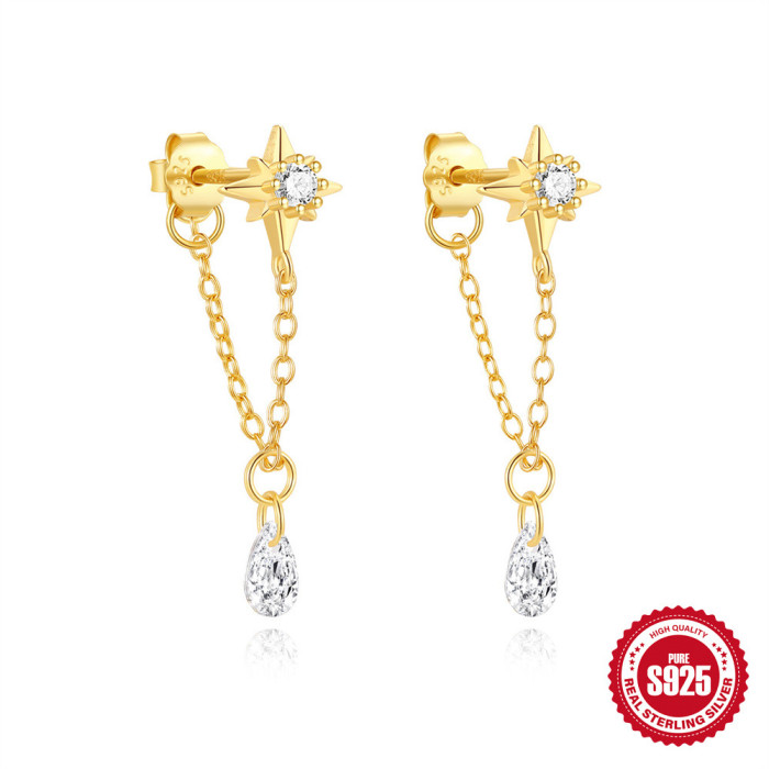 S925 Sterling Silver Hexagram Exquisite Layered Commuter Hoop Earrings European and American Classic Flower Inlaid Diamond Elegant Ear Jewelry