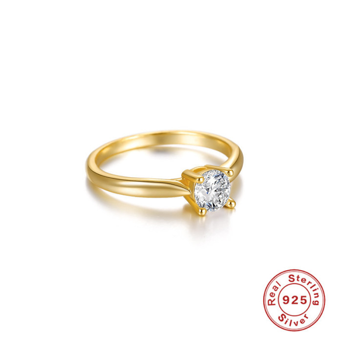 S925 Sterling Silver Classic Prong Setting Zircon Single Stone Ring Daily Simple Korean Version Minimalist Style We...