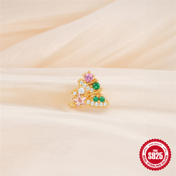New S925 Sterling Silver Christmas Colorful Stone Christmas Tree Earrings Amazon Bestselling Lucky Ring Antler Earr...