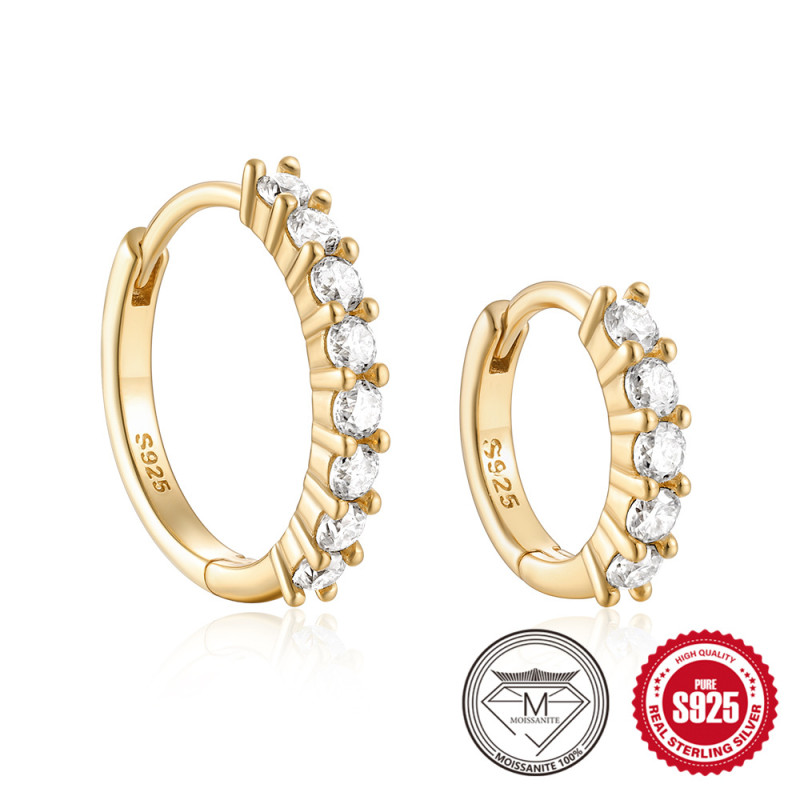 S925 Sterling Silver Earrings Fashion Simple European and American Ins Style Large and Small Hoop Earrings Classic Moissanite Inlaid Diamond Earrings