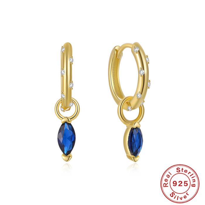 S925 Sterling Silver INS Personality Colorful Diamond Marquise Inlaid Earrings Hoop Earrings Classic European and American Style Hoop Jewelry