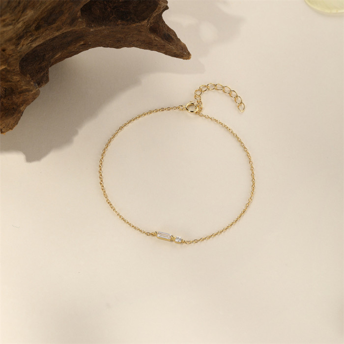 S925 Sterling Silver Classic Square Irregular Zircon Minimalist Bracelet Korean Version Niche Design Versatile Elegan...