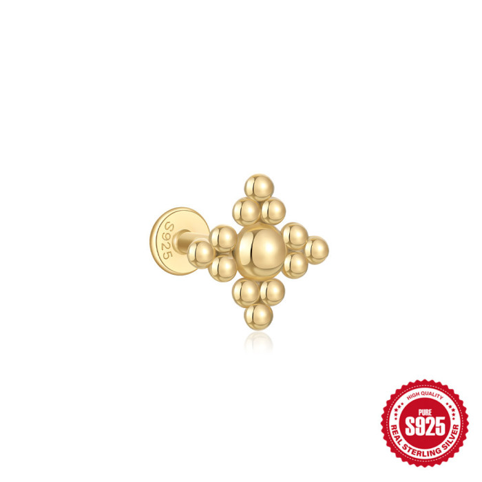 S925 Sterling Silver Heart Crown Inlaid Diamond Soft Bone Threaded Piercing Stud Earrings for Women European and American Hot-Selling Personality Ear Bone Stud