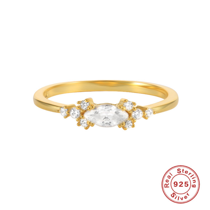 S925 Sterling Silver Leaf Marquise Stone Wedding Ring Bestselling Trendy Light Luxury Ins Ring Geometric Jewelry