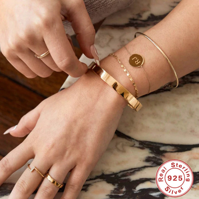 S925 Sterling Silver Double Layer Adjustable Daily Basic Chain Bracelet Hand Jewelry Internet Celebrity TikTok Same S...
