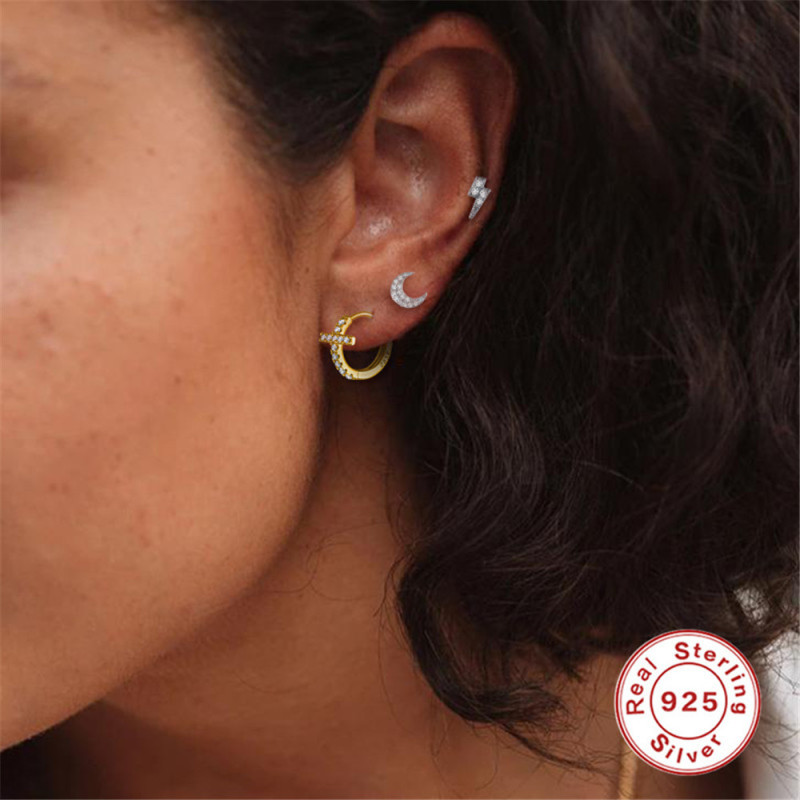 S925 Sterling Silver Fresh Moon Earrings Amazon Hot Sale Fashion Simple Diamond-Encrusted Women's Ear Clips Ear Buckles