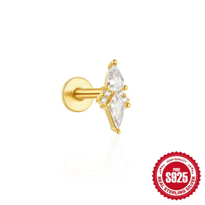 S925 Sterling Silver Tassel Cartilage Horse Eye Zircon Piercing Stud Earrings European and American Hot Selling Moon Temperament Ear Bone Stud for Women