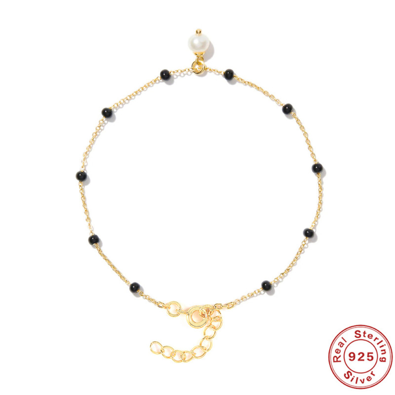 New S925 Sterling Silver Elegant Versatile Pearl Chalcedony Bracelet European and American Fashion Simple Ins Style Sterling Silver Bracelet for Women