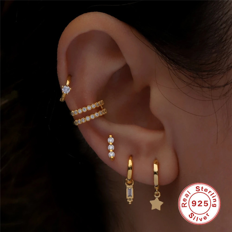 S925 Sterling Silver New Triple Diamond Piercing Cartilage Earrings European and American Style Hot Selling INS Body Piercing Jewelry