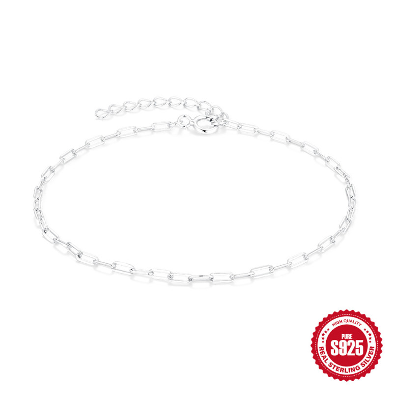 S925 Sterling Silver Paperclip Chain Women's Chain DIY Bracelet European and American Hot Selling INS Minimalist Style Hand Jewelry Niche Bracelet