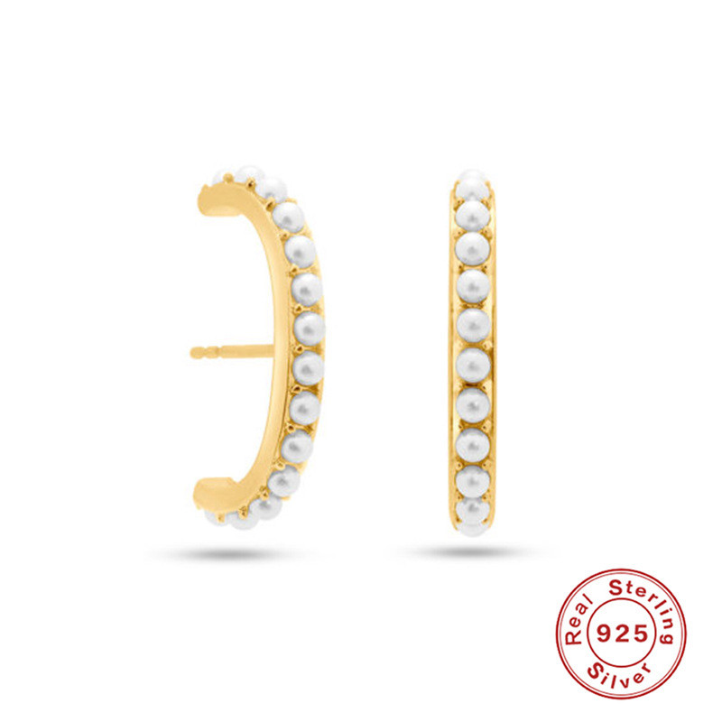 S925 Sterling Silver Design Half Moon Pearl Stud Earrings Korean and Japanese INS Trend C-Shaped Light Luxury Niche High-End Earrings