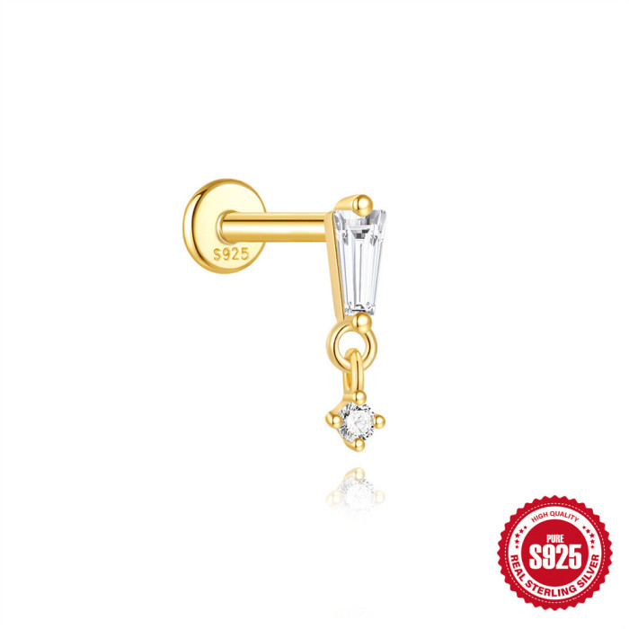 S925 Sterling Silver Geometric Diamond-Studded Stud Flat Head Threaded Piercing Ear Bone Stud European and American Classic Hot-Selling Piercing Ear Jewelry
