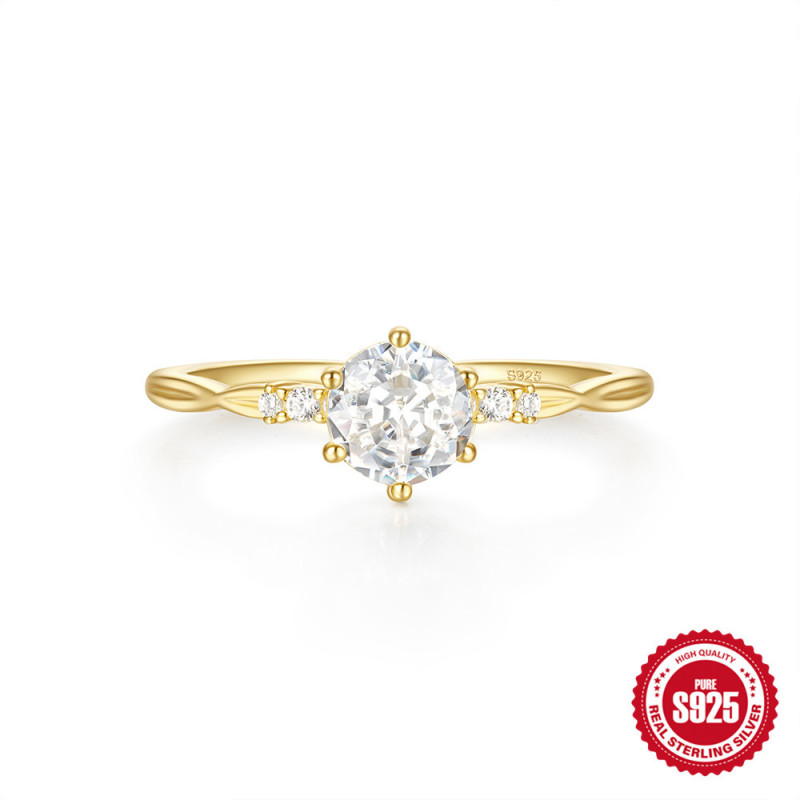 S925 Sterling Silver Six-Prong Diamond Ring for Women, European and American Hot Sale, Ins Style Carat Diamond Engagement Wedding Ring for Women