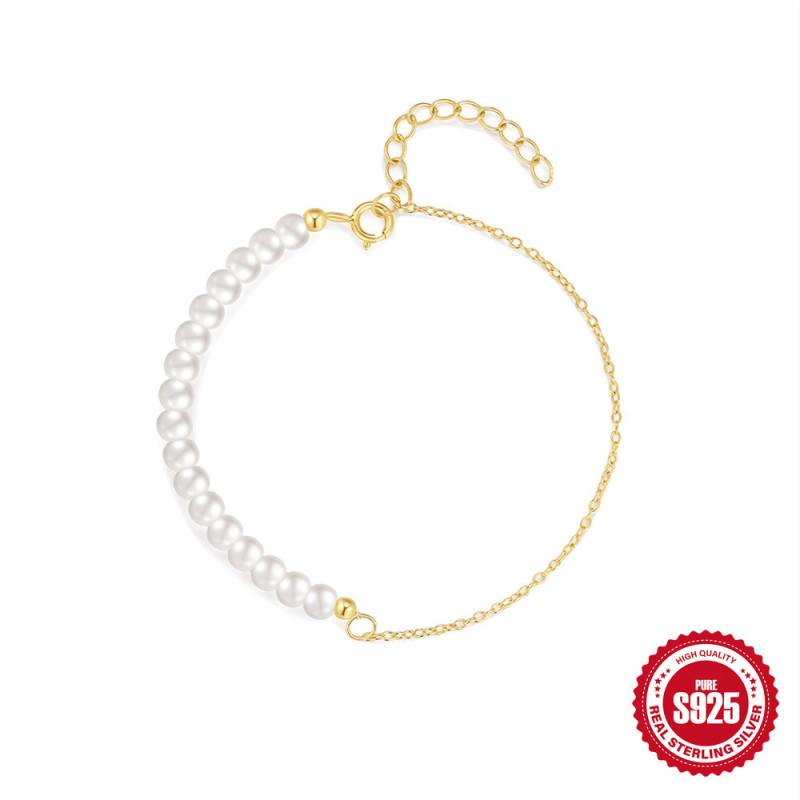 New S925 Sterling Silver Light Luxury Elegant Versatile Pearl Bracelet Korean Version Niche Design Internet Celebrity Women's Jewelry
