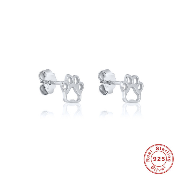 S925 Sterling Silver Animal Dog Cat Paw Stud Earrings Amazon Hot Sale Fashion Simple Personality Stud Earrings for Women