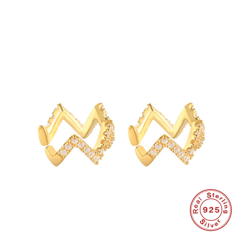 S925 Sterling Silver Wave Ear Cuff Hoop European and American Hot Selling INS Style Simple Diamond-Studded Ear Care Non-Pierced Women's Ear Clip