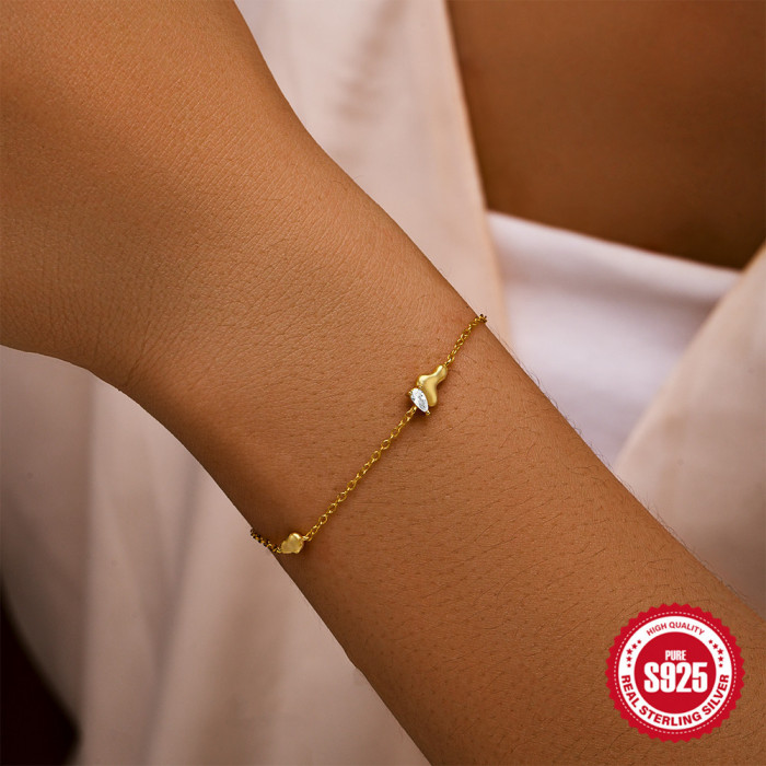 New S925 Sterling Silver Zircon Heart Bracelet Korean Style Niche Fresh Personality Design Fashion Irregular Bracelet