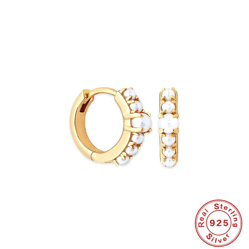 S925 Sterling Silver Classic Versatile Pearl Hoop Earrings European and American French Retro Elegant Low-Key Luxury Earrings