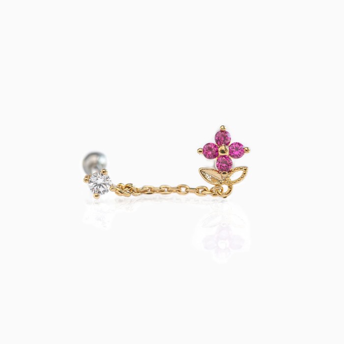 S925 Sterling Silver Tassel Chain Flower Inlaid Diamond Piercing Jewelry European and American Hot Selling Light Luxury Threaded Piercing Ear Bone Stud
