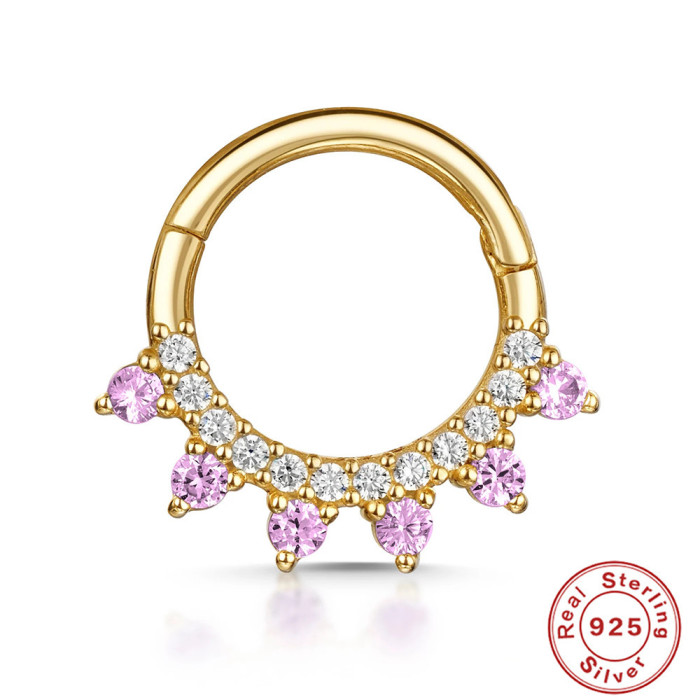 S925 Sterling Silver Body Piercing Cartilage Round Nose Ring Open Ring Piercing Zircon Fashion Nose Hoop Earrings Ear Jewelry for Women