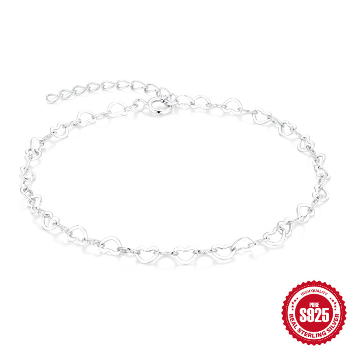 New 925 Sterling Silver Heart Chain DIY Bracelet Korean and Japanese Niche Design Heart-shaped Internet Celebrity Jew...