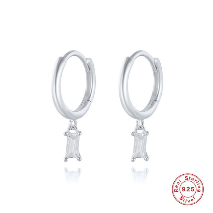 Cross-Border Hot Selling S925 Sterling Silver French Bread Earrings Ear Clips Simple Fashion Creative Inlaid Zirconia Hoop Earrings