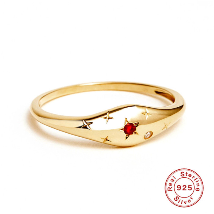 S925 Sterling Silver Twelve Constellations Star Diamond Inlaid Women's Ring European and American Cross-Border Creative INS French Style Ring