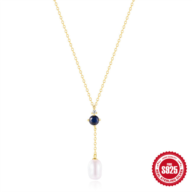 925 Sterling Silver Y-Shaped Pearl Inlaid Diamond Necklace Accessories European and American French Style Hot-Selling Unique Niche Design Clavicle Chain