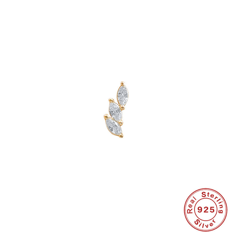 S925 Sterling Silver Marquise Zirconia Diamond-Studded Threaded Piercing Ear Bone Stud European and American Hot Selling INS Trendy Ear Cartilage Stud for Women