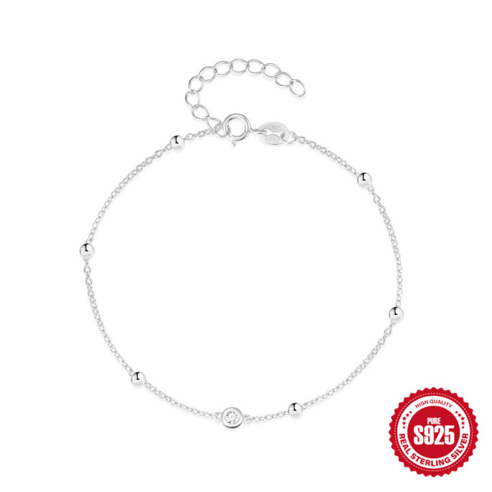 New S925 Sterling Silver Bead Chain Diamond-Encrusted Bracelet European and American Hot-Selling Simple Layered Classic Versatile Bracelet Accessory for Women