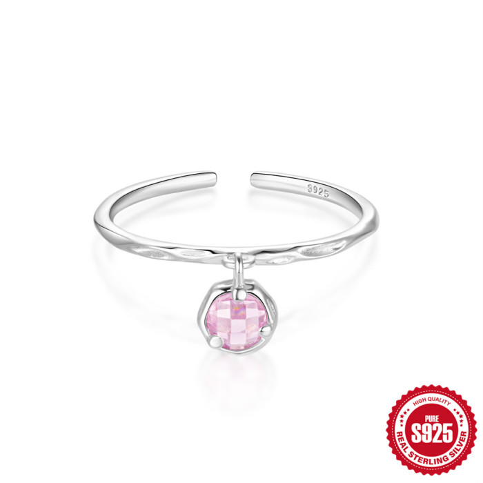 New S925 Sterling Silver Ring Korean and Japanese Light Luxury Niche Design Geometric Zircon Ring Fashion Open Index Finger Ring