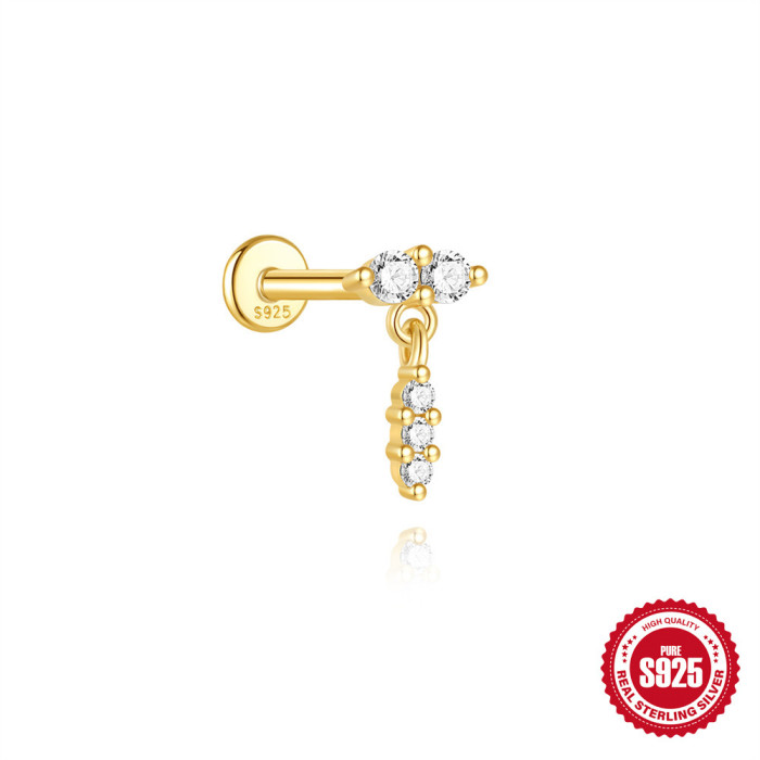 S925 Sterling Silver Personality Flower Woodpecker Flat Head Threaded Piercing Ear Bone Stud European and American Hot Selling Diamond-Encrusted Elegant Earrings