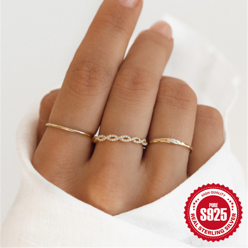 S925 Sterling Silver Niche Design Fashion INS Minimalist Versatile Ring Japanese and Korean Simple Style Zircon Thin Ring Index Finger Ring