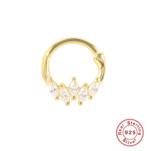 S925 Sterling Silver Horse Eye Inlaid Diamond Piercing Cartilage Hoop Earrings Studs European and American Bestselling Personality Trendy INS Nose Ring Nose Stud