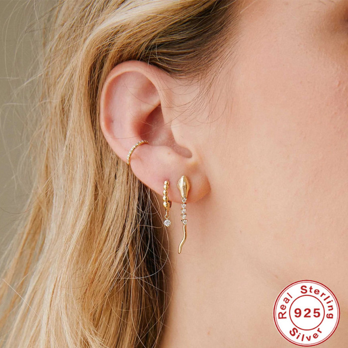 S925 Sterling Silver Fun Cobra Earrings Stud Earrings European and American Hot Selling Fashion Ins Style Simple Personality Versatile Earrings