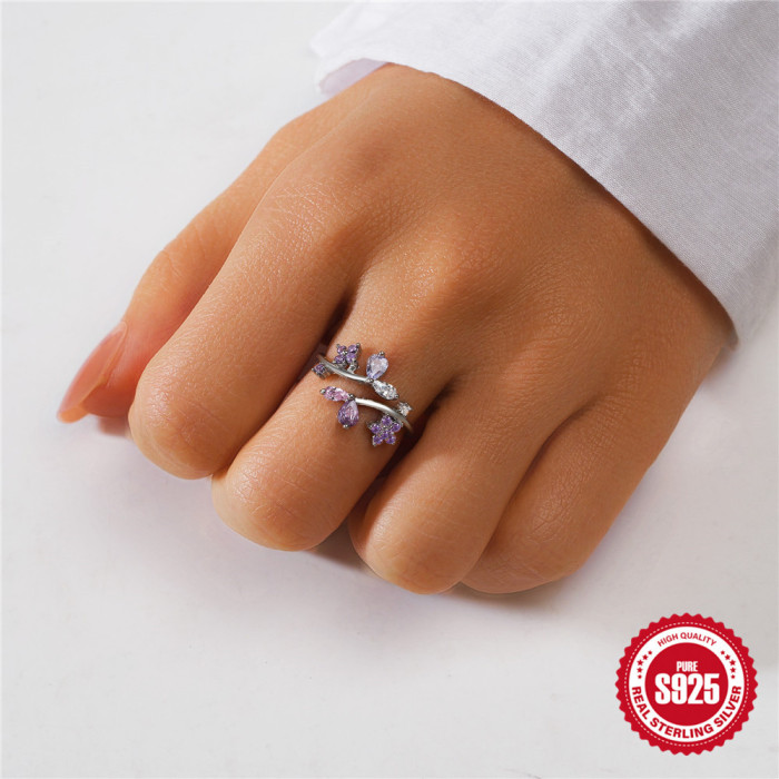 S925 Sterling Silver Japanese Style High-End Diamond Ring Japanese and Korean Niche Design Diamond Heart Petal Open Index Finger Ring